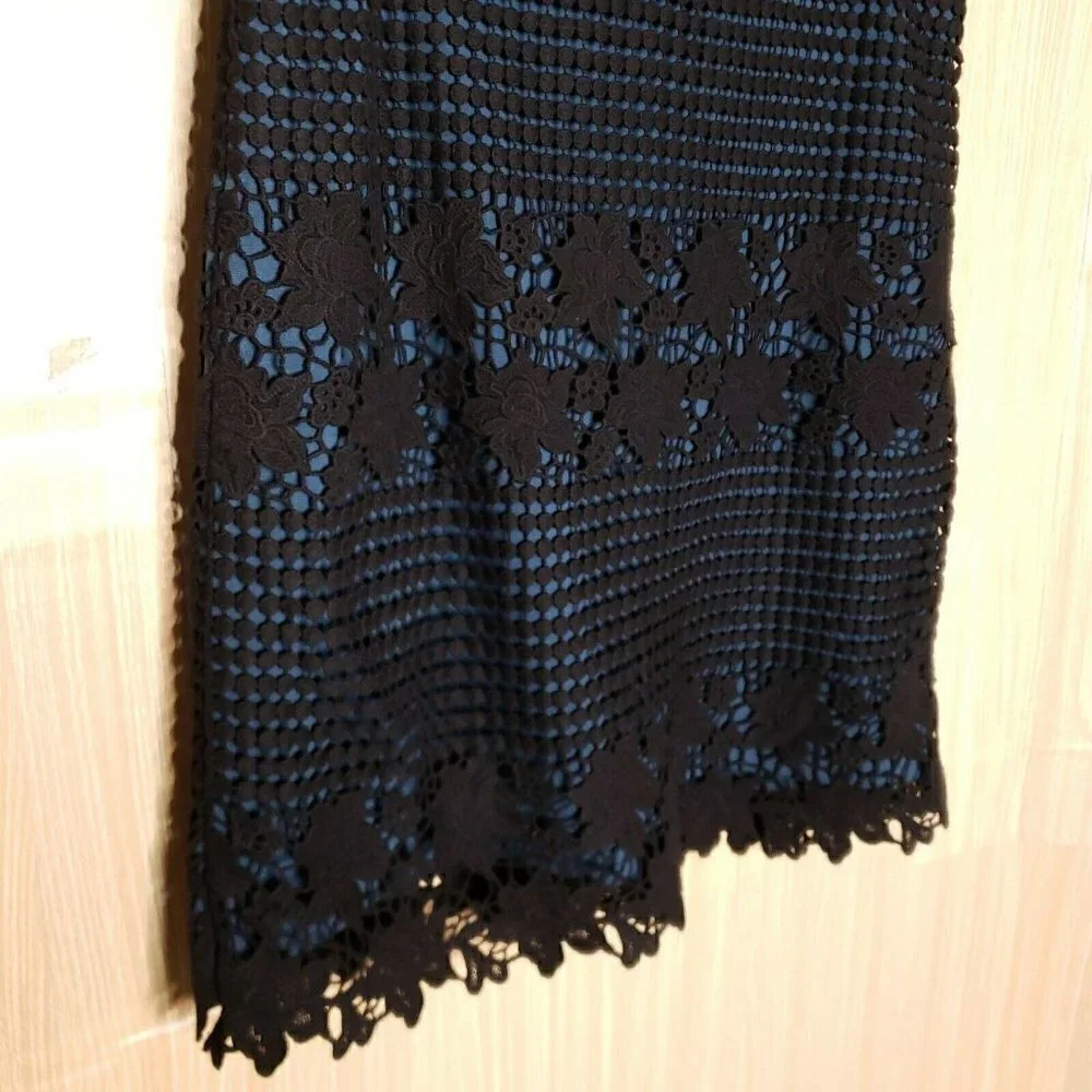 Loft Womens Black Crochet Knit Skirt With Teal Underlay 4